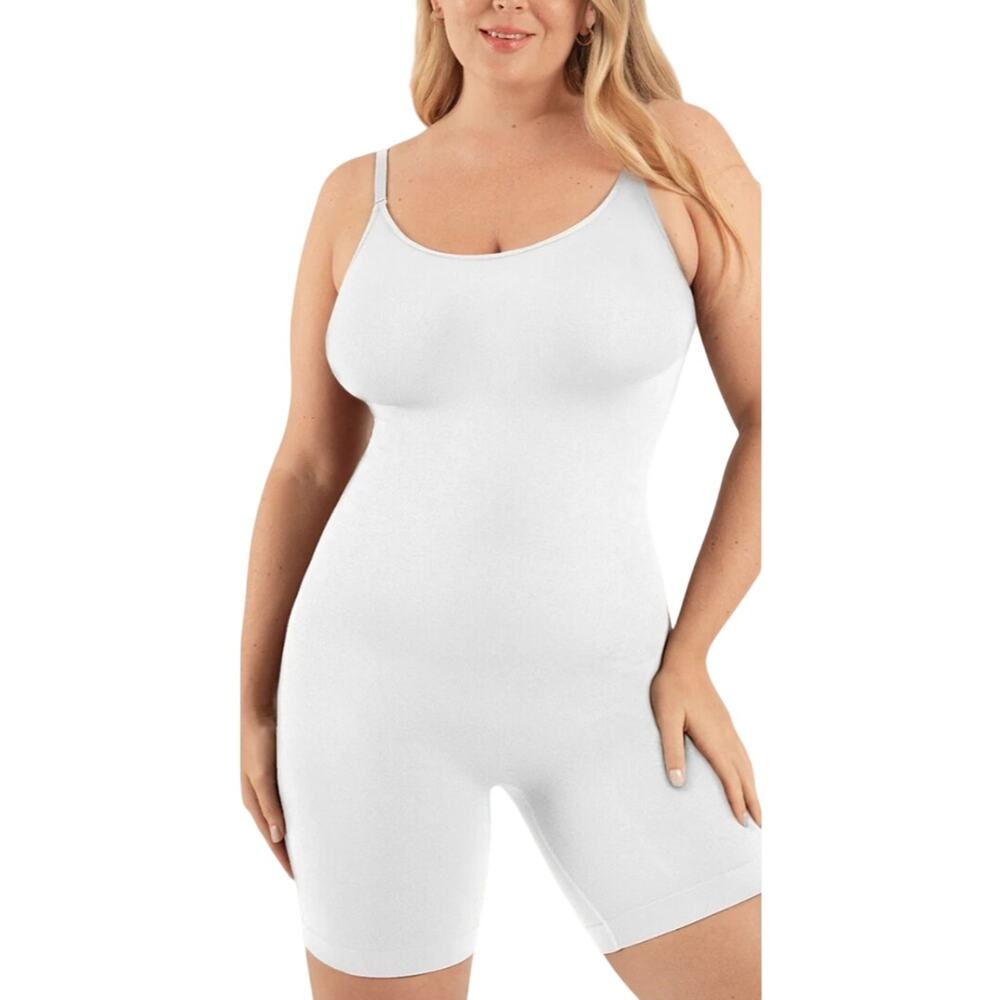 Shapermint Women's Scoop Neck Mid-Thigh Bodysuit in White All Day Everyday